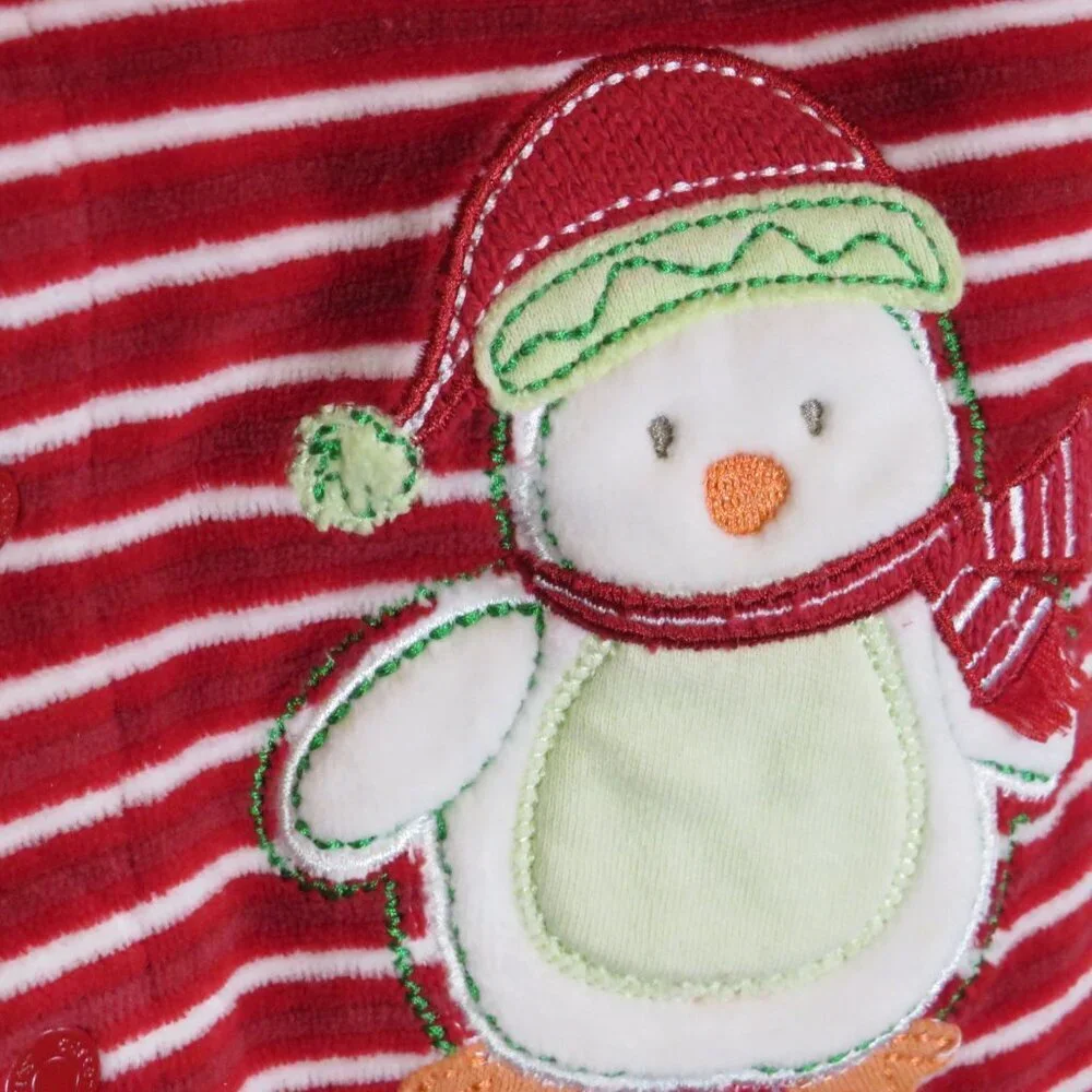 Baby First Christmas Red & White Striped Footed Bodysuit & Embroidered Bib